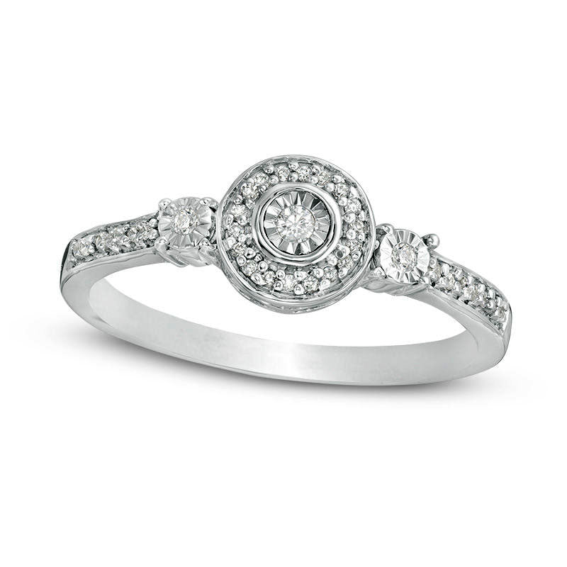 Image of ID 1 010 CT TW Natural Diamond Frame Three Stone Promise Ring in Sterling Silver