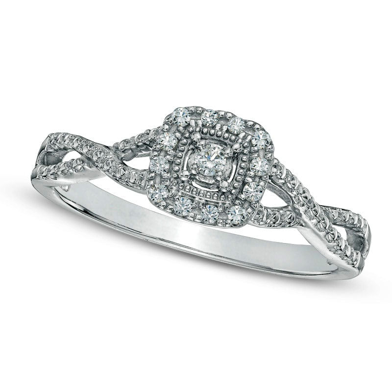 Image of ID 1 010 CT TW Natural Diamond Frame Twist Shank Promise Ring in Solid 10K White Gold