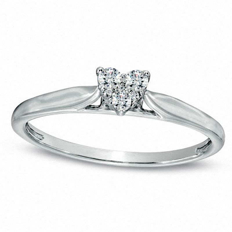 Image of ID 1 010 CT TW Natural Diamond Heart Cluster Promise Ring in Solid 10K White Gold