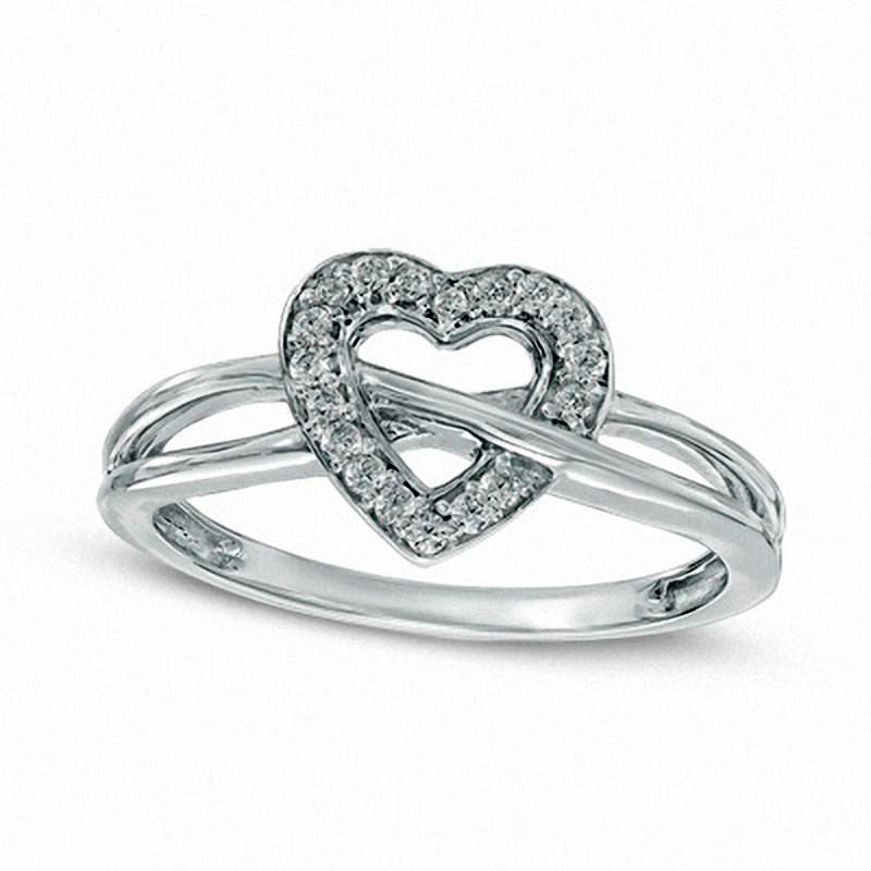 Image of ID 1 010 CT TW Natural Diamond Heart Crossover Ring in Solid 10K White Gold