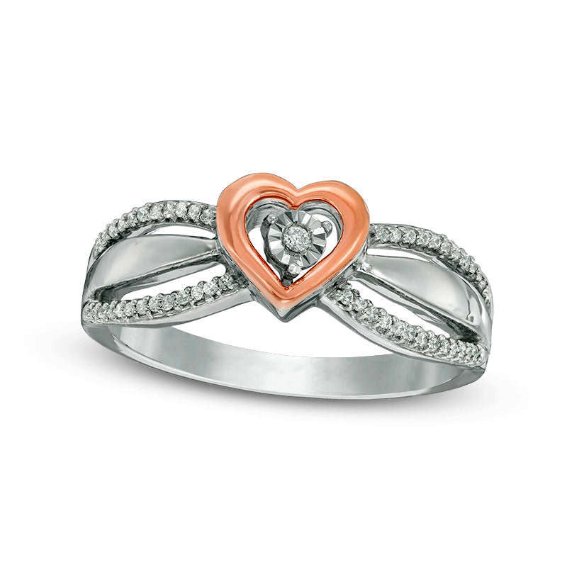 Image of ID 1 010 CT TW Natural Diamond Heart Frame Promise Ring in Sterling Silver and Solid 10K Rose Gold