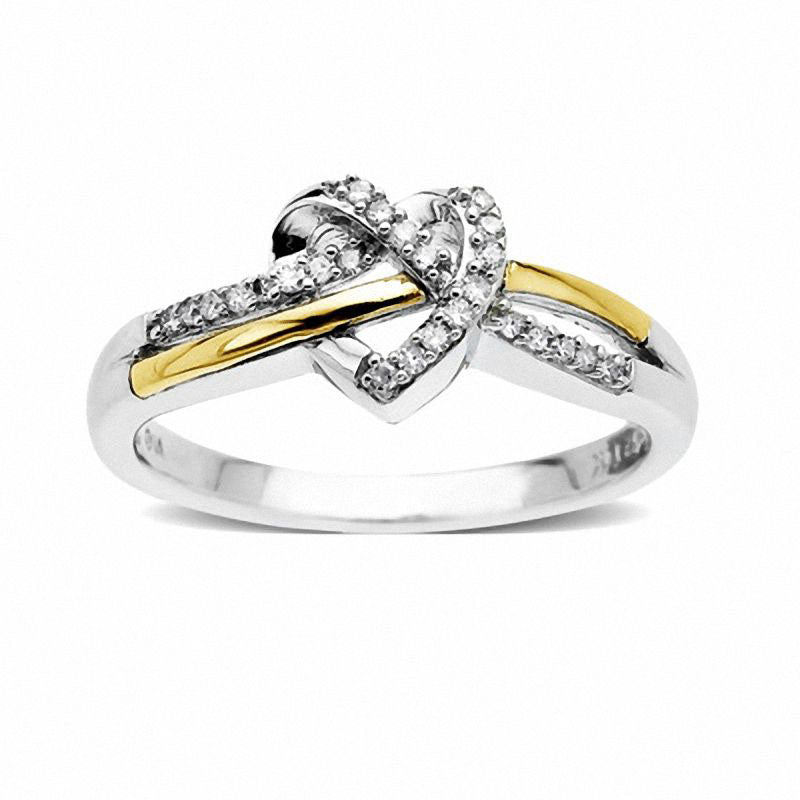 Image of ID 1 010 CT TW Natural Diamond Heart Knot Ring in Sterling Silver and Solid 14K Gold