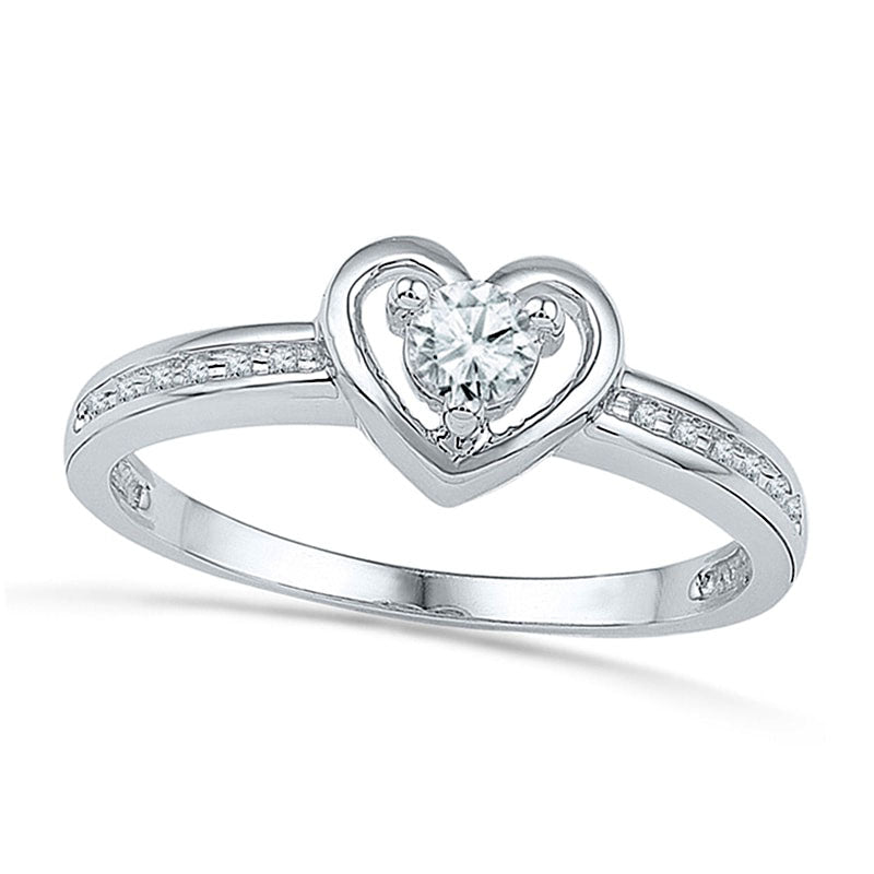 Image of ID 1 010 CT TW Natural Diamond Heart Promise Ring in Sterling Silver
