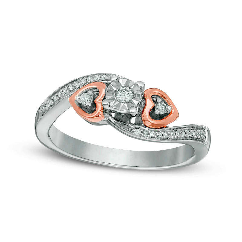 Image of ID 1 010 CT TW Natural Diamond Heart Sides Promise Ring in Sterling Silver and Solid 10K Rose Gold