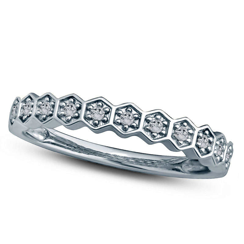 Image of ID 1 010 CT TW Natural Diamond Hexagon Stackable Band in Solid 10K White Gold
