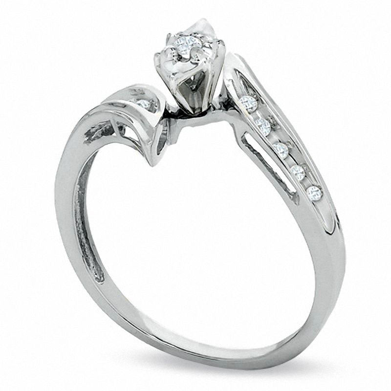 Image of ID 1 010 CT TW Natural Diamond Illusion Marquise Engagement Ring in Solid 10K White Gold