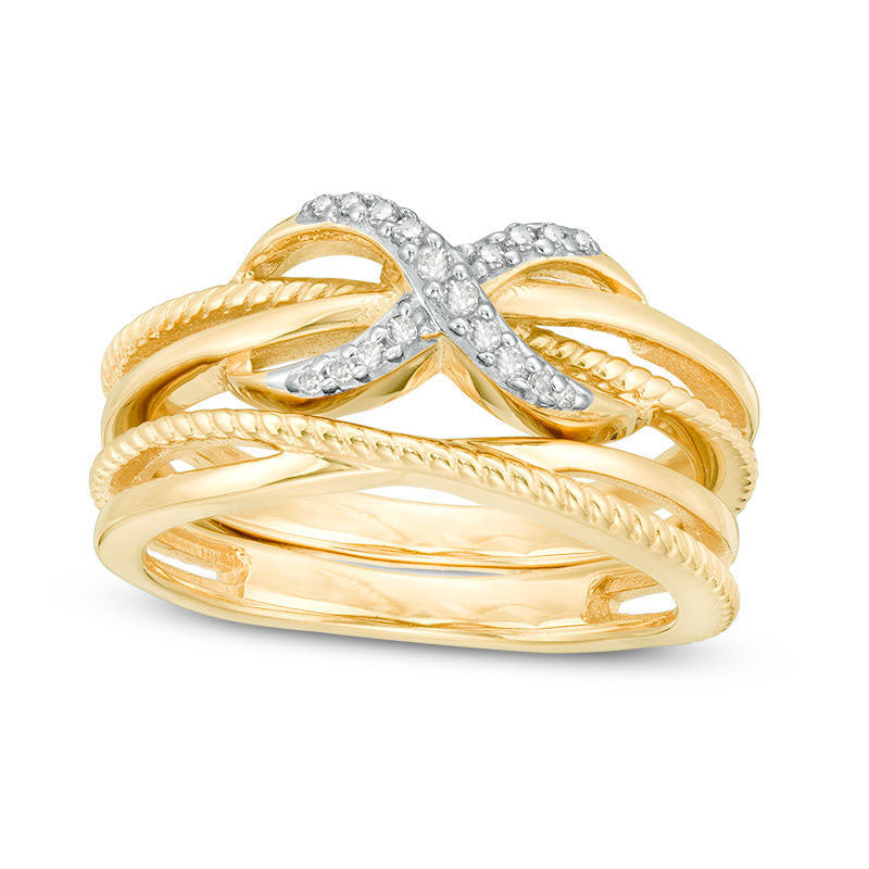 Image of ID 1 010 CT TW Natural Diamond Infinity Crossover Two Piece Stackable Band Set in Sterling Silver with Solid 14K Gold Plate