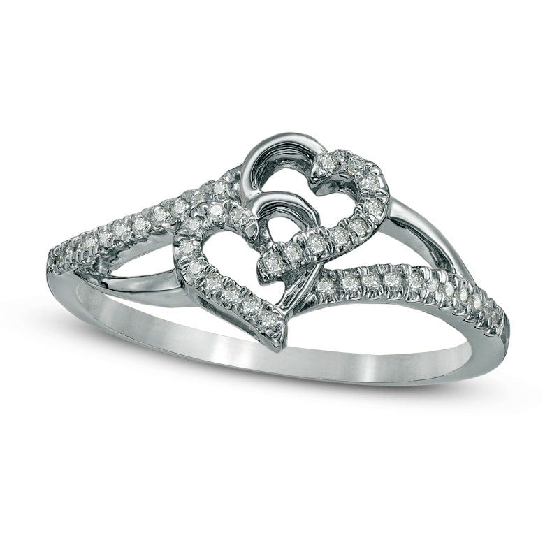 Image of ID 1 010 CT TW Natural Diamond Interlocking Hearts Ring in Solid 10K White Gold