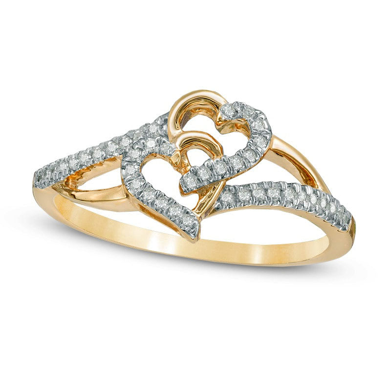 Image of ID 1 010 CT TW Natural Diamond Interlocking Hearts Ring in Solid 10K Yellow Gold