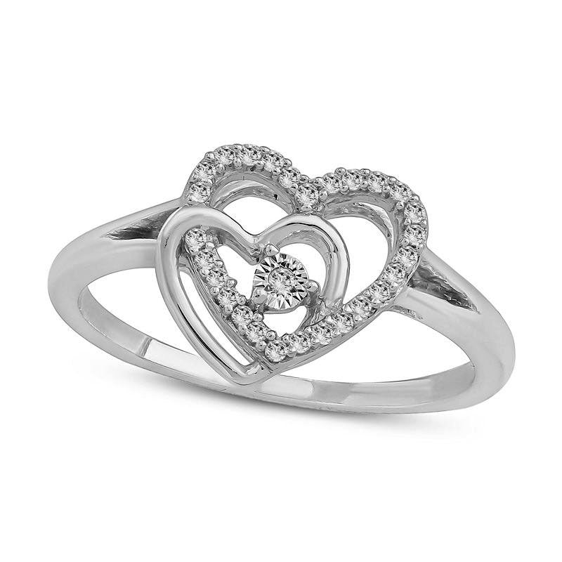 Image of ID 1 010 CT TW Natural Diamond Interlocking Hearts Ring in Sterling Silver