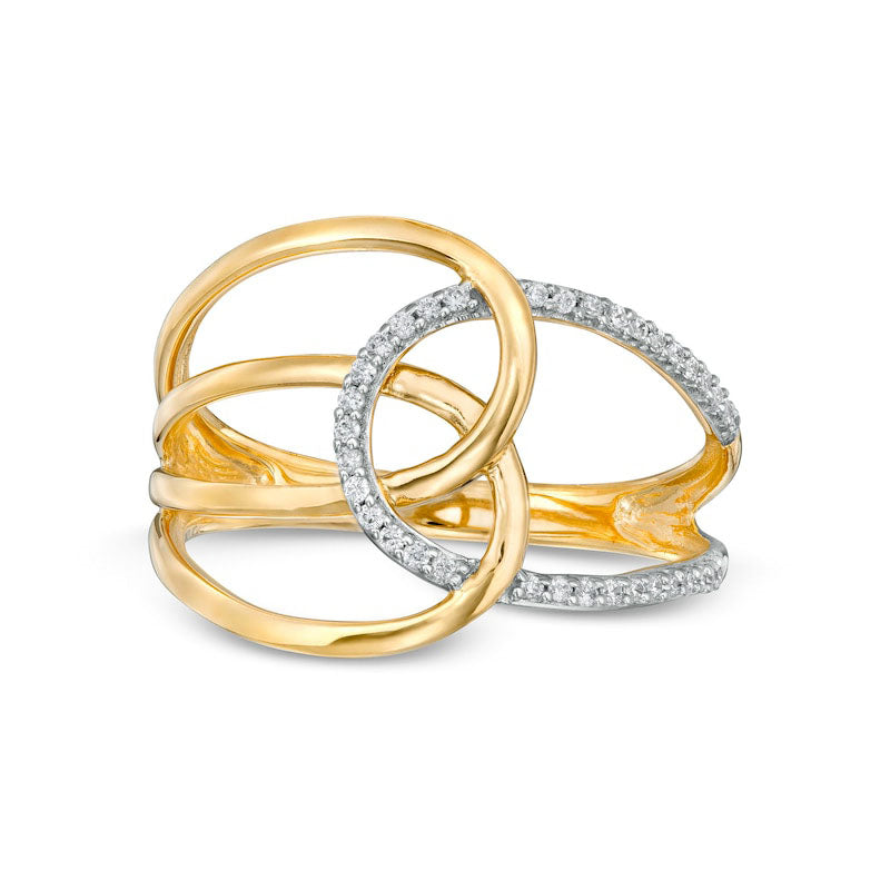 Image of ID 1 010 CT TW Natural Diamond Interlocking Loop Ring in Solid 10K Yellow Gold