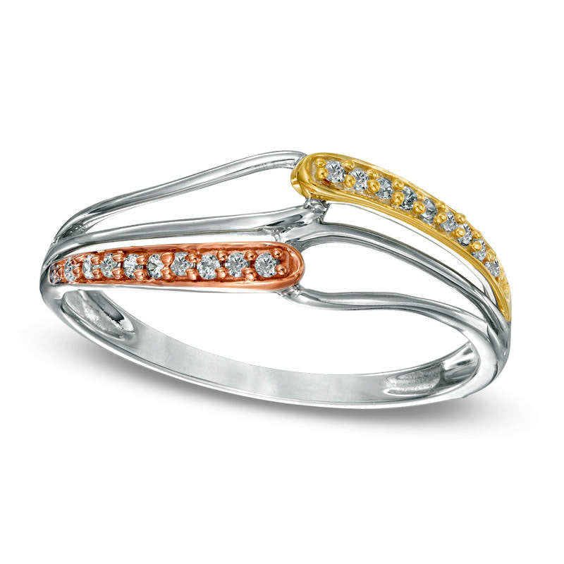 Image of ID 1 010 CT TW Natural Diamond Interlocking Ring in Sterling Silver and Solid 10K Two-Tone Gold