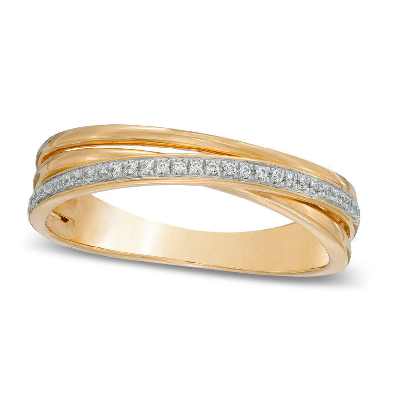 Image of ID 1 010 CT TW Natural Diamond Layered Crossover Band in Solid 10K Yellow Gold