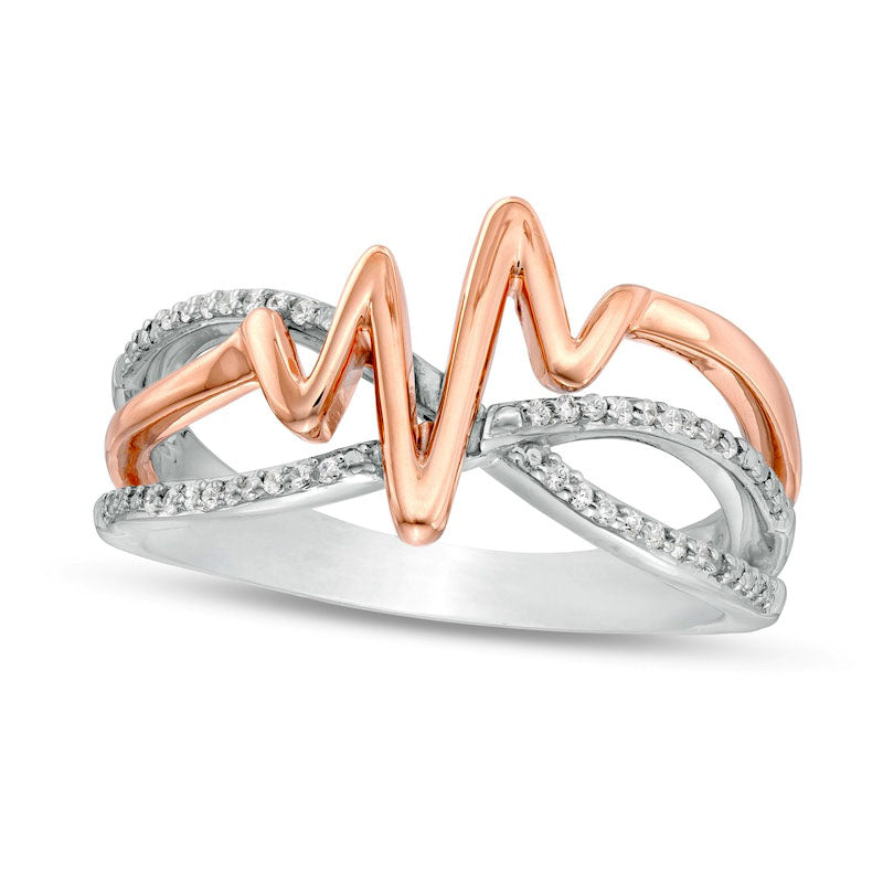 Image of ID 1 010 CT TW Natural Diamond Layered Crossover Heartbeat Ring in Sterling Silver with Solid 14K Rose Gold Plate