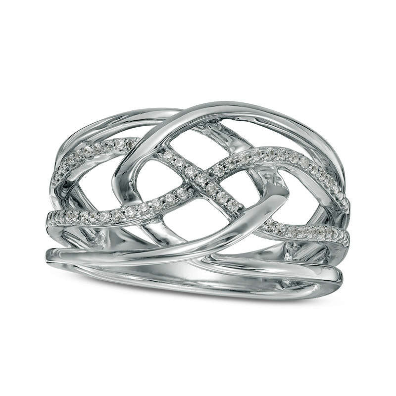 Image of ID 1 010 CT TW Natural Diamond Layered Crossover Ring in Sterling Silver