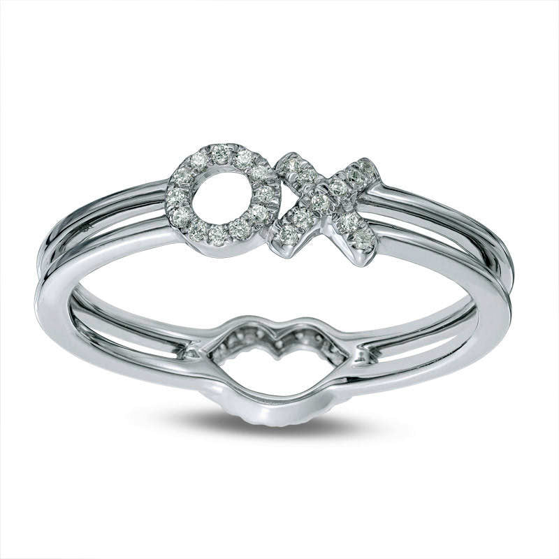 Image of ID 1 010 CT TW Natural Diamond Lips and XO Two-Sided Ring in Solid 10K White Gold