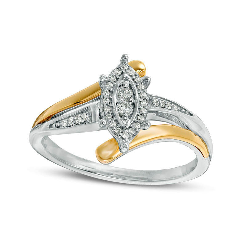 Image of ID 1 010 CT TW Natural Diamond Marquise Frame Bypass Promise Ring in Sterling Silver and Solid 10K Yellow Gold