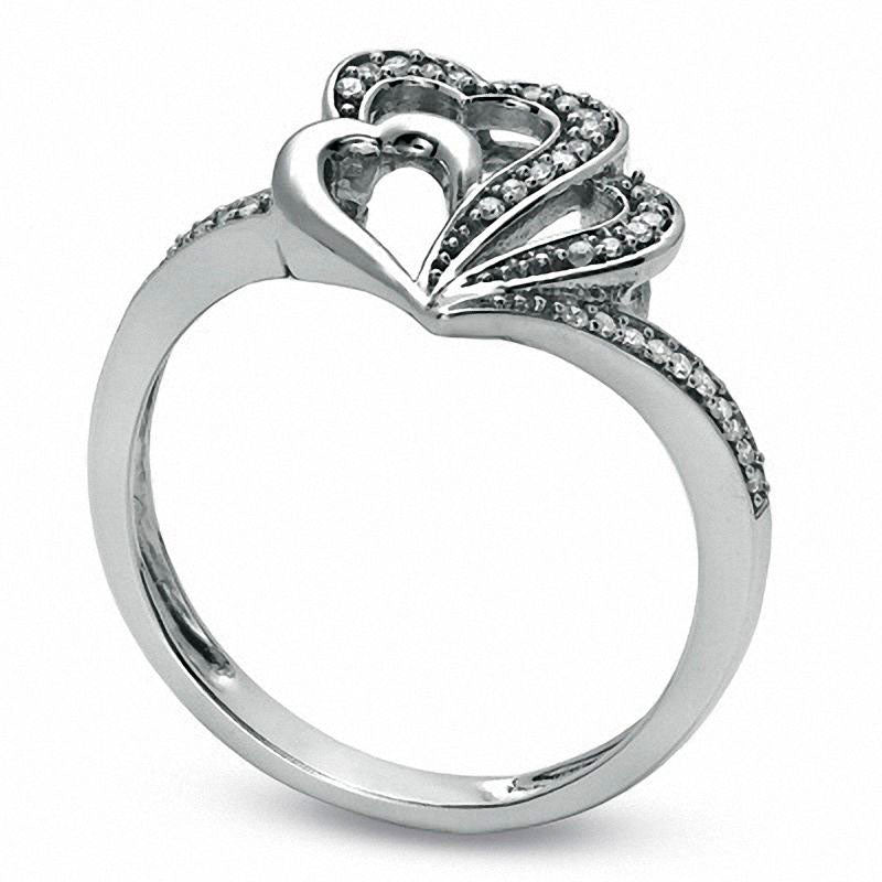 Image of ID 1 010 CT TW Natural Diamond Multi Heart Ring in Solid 10K White Gold