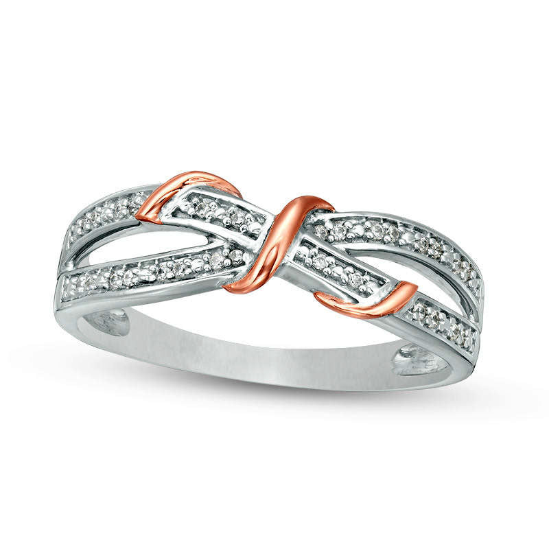 Image of ID 1 010 CT TW Natural Diamond Overlay Split Shank Ring in Sterling Silver with Solid 10K Rose Gold