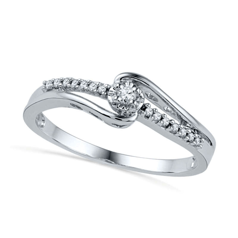 Image of ID 1 010 CT TW Natural Diamond Promise Ring in Solid 10K White Gold