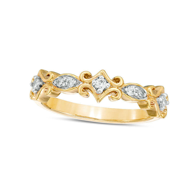 Image of ID 1 010 CT TW Natural Diamond Scroll Stackable Band in Solid 10K Yellow Gold