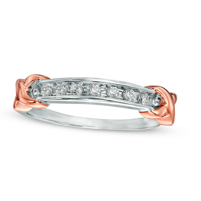 Image of ID 1 010 CT TW Natural Diamond Seven Stone X Anniversary Band in Sterling Silver and Solid 10K Rose Gold