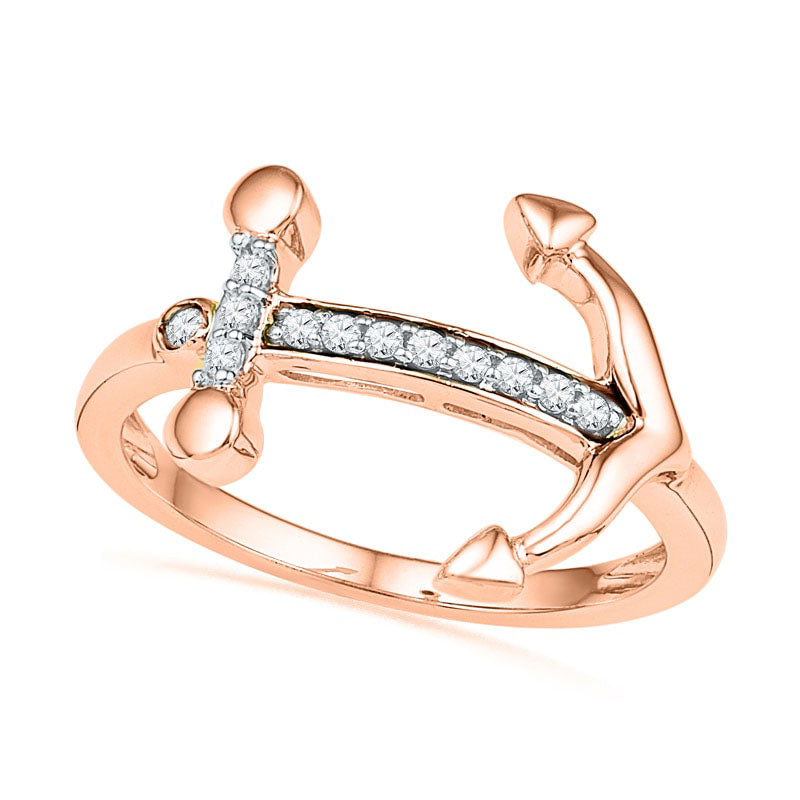 Image of ID 1 010 CT TW Natural Diamond Sideways Anchor Ring in Solid 10K Rose Gold