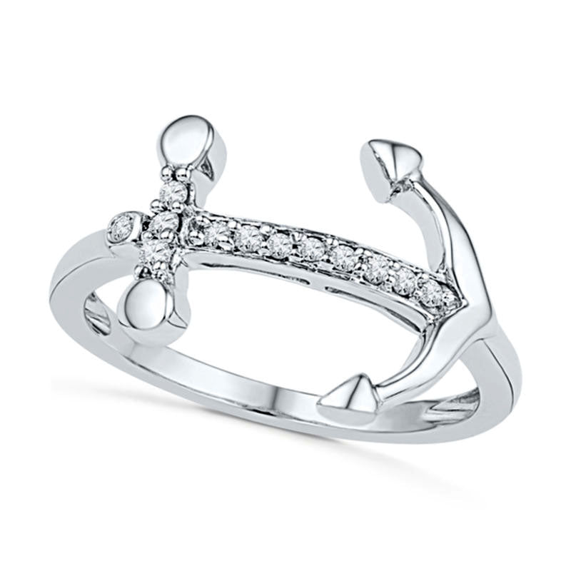 Image of ID 1 010 CT TW Natural Diamond Sideways Anchor Ring in Solid 10K White Gold