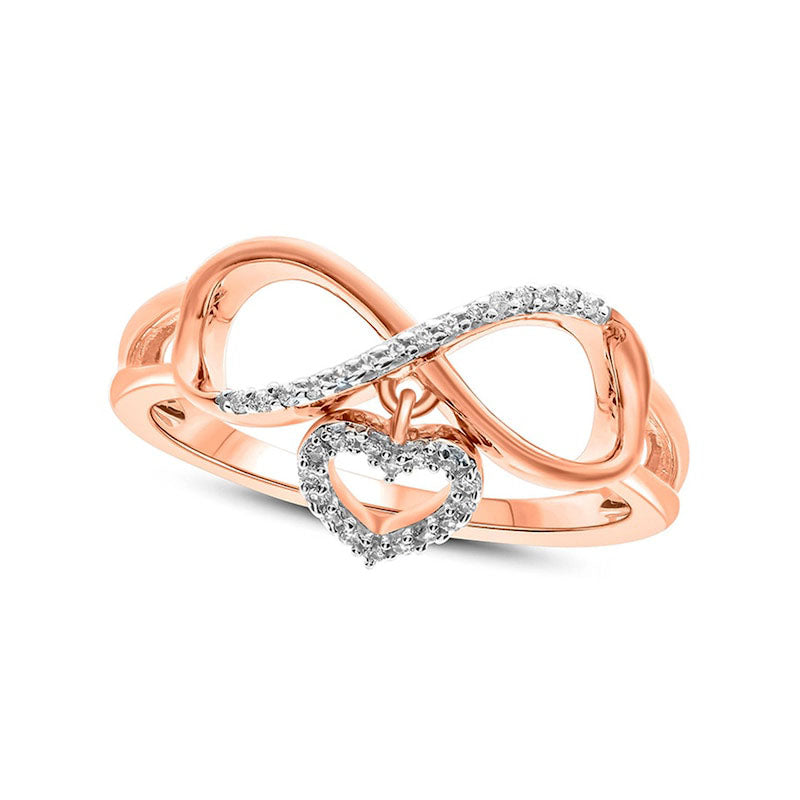 Image of ID 1 010 CT TW Natural Diamond Sideways Infinity with Heart Dangle Ring in Solid 10K Rose Gold