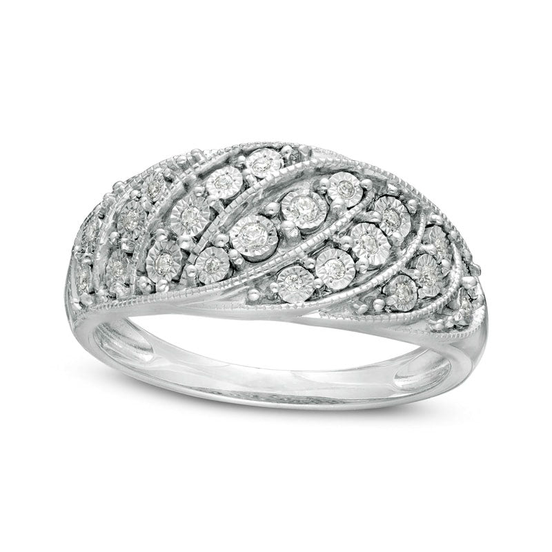Image of ID 1 010 CT TW Natural Diamond Slant Groove Antique Vintage-Style Anniversary Ring in Sterling Silver