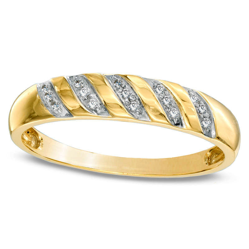 Image of ID 1 010 CT TW Natural Diamond Slant Wedding Band in Solid 10K Yellow Gold