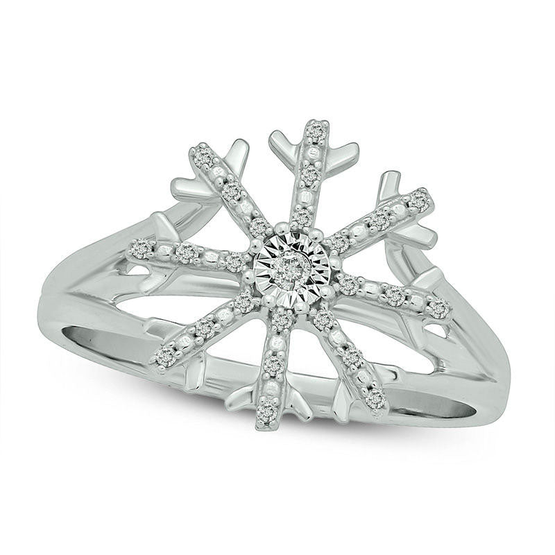 Image of ID 1 010 CT TW Natural Diamond Snowflake Ring in Sterling Silver