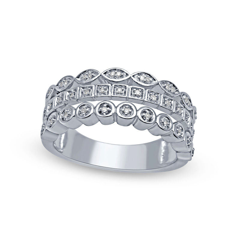 Image of ID 1 010 CT TW Natural Diamond Split Triple Row Band in Sterling Silver - Size 7