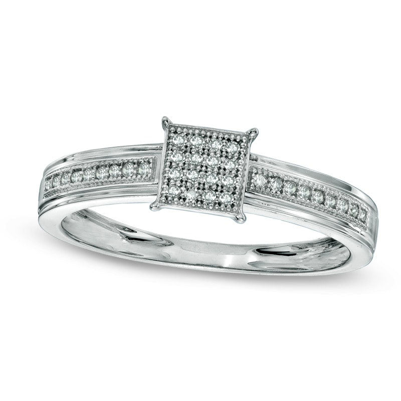 Image of ID 1 010 CT TW Natural Diamond Square Cluster Engagement Ring in Solid 10K White Gold