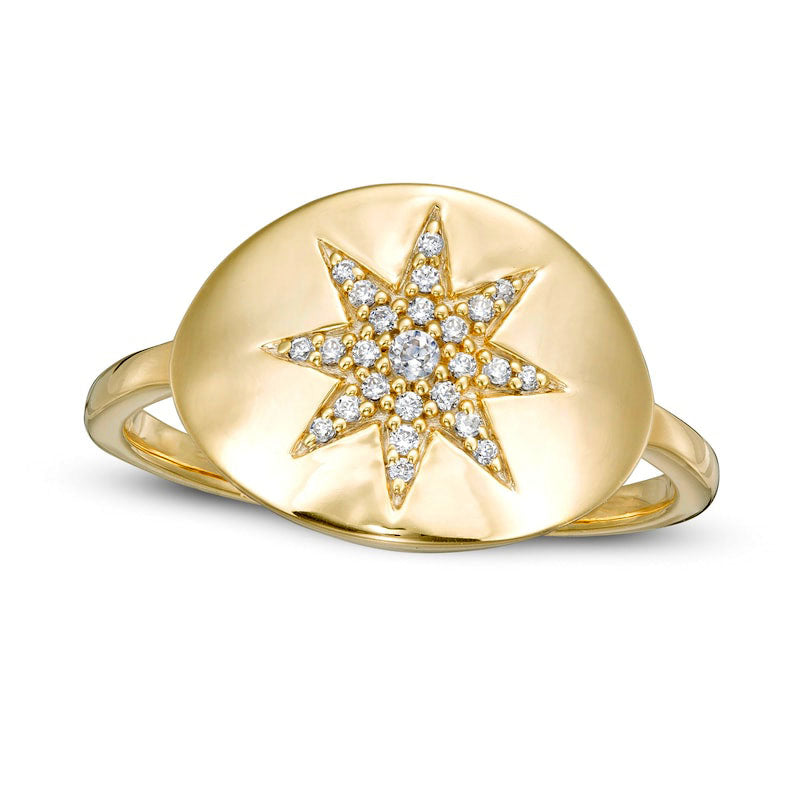 Image of ID 1 010 CT TW Natural Diamond Star Signet Ring in Solid 10K Yellow Gold