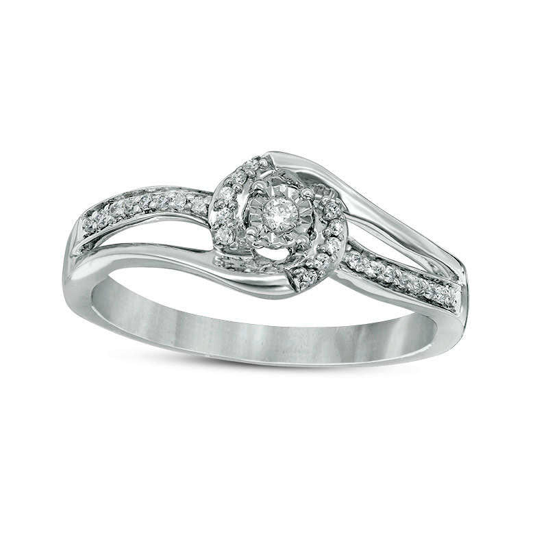 Image of ID 1 010 CT TW Natural Diamond Swirl Bypass Frame Promise Ring in Solid 10K White Gold