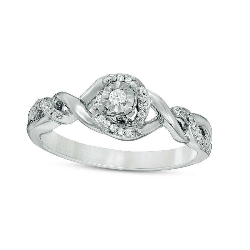 Image of ID 1 010 CT TW Natural Diamond Swirl Frame Twist Shank Promise Ring in Sterling Silver