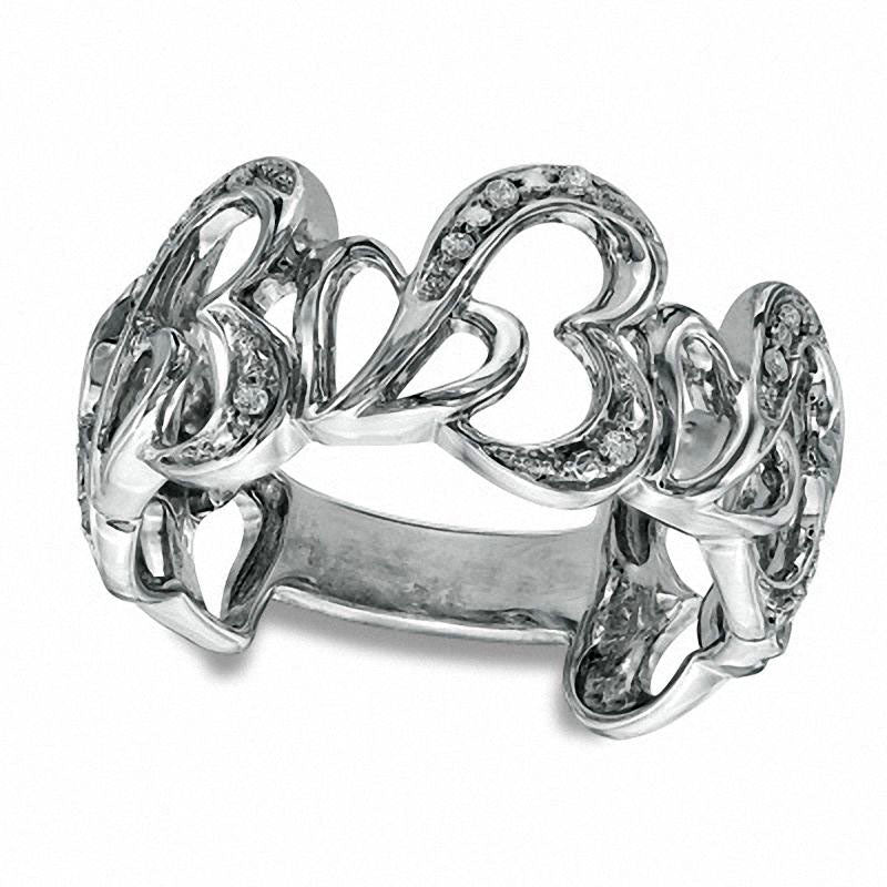 Image of ID 1 010 CT TW Natural Diamond Tangled Heart Cluster Ring in Sterling Silver