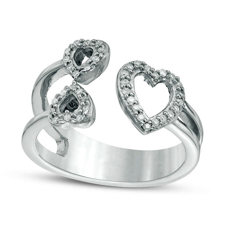 Image of ID 1 010 CT TW Natural Diamond Three Heart Open Split Shank Ring in Sterling Silver