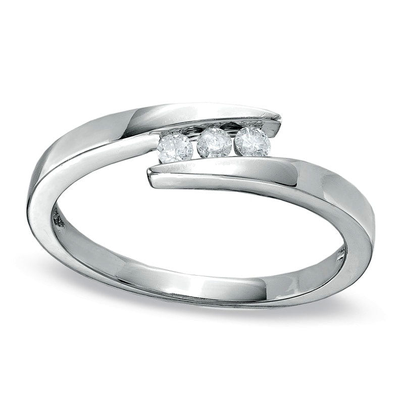 Image of ID 1 010 CT TW Natural Diamond Three Stone Bypass Promise Ring in Solid 10K White Gold