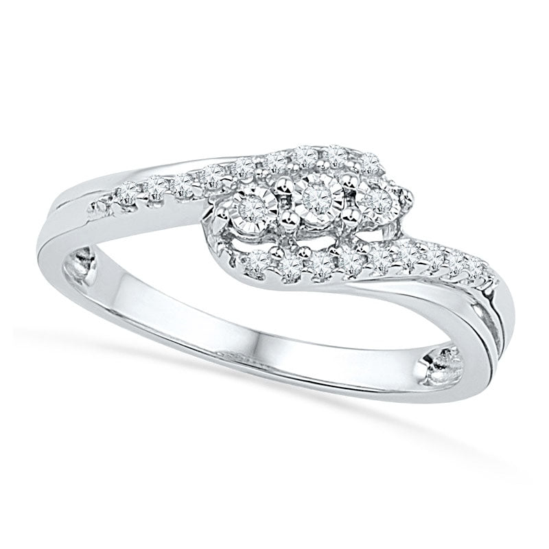 Image of ID 1 010 CT TW Natural Diamond Three Stone Bypass Promise Ring in Sterling Silver
