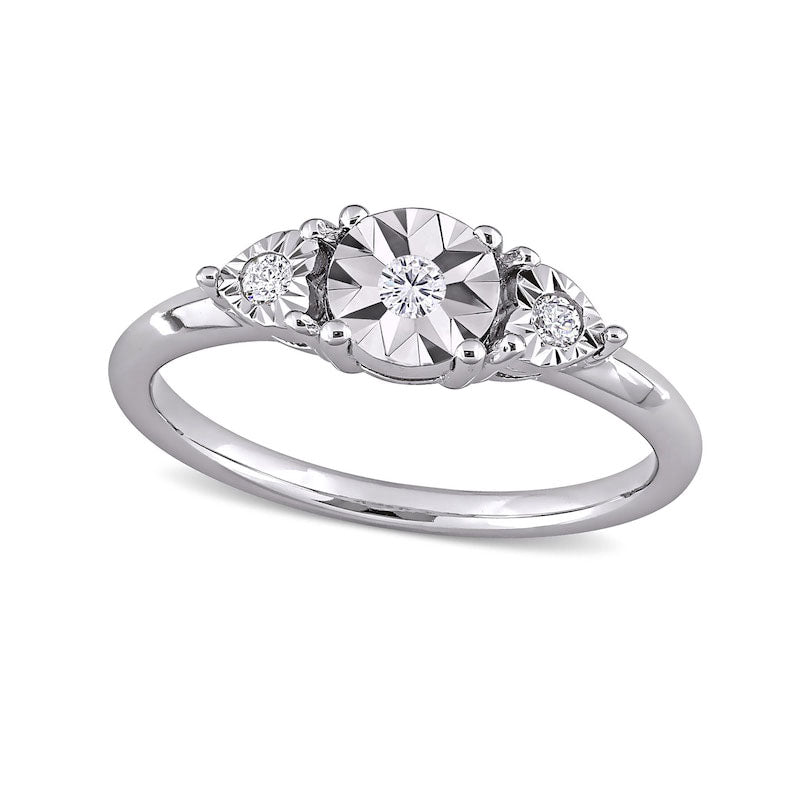Image of ID 1 010 CT TW Natural Diamond Three Stone Heart Sides Promise Ring in Sterling Silver