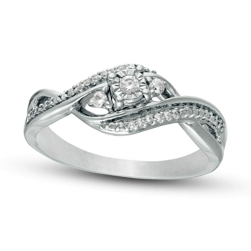 Image of ID 1 010 CT TW Natural Diamond Three Stone Twist Shank Promise Ring in Sterling Silver