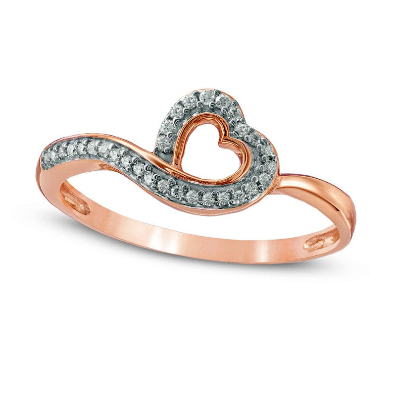 Image of ID 1 010 CT TW Natural Diamond Tilted Heart Outline Ring in Solid 10K Rose Gold