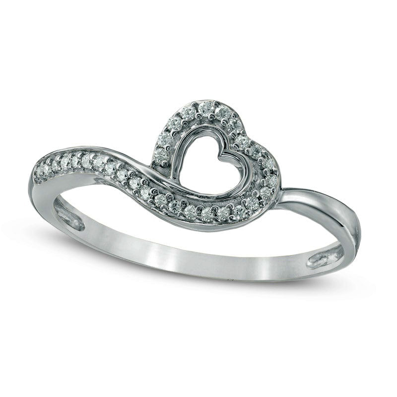 Image of ID 1 010 CT TW Natural Diamond Tilted Heart Outline Ring in Solid 10K White Gold