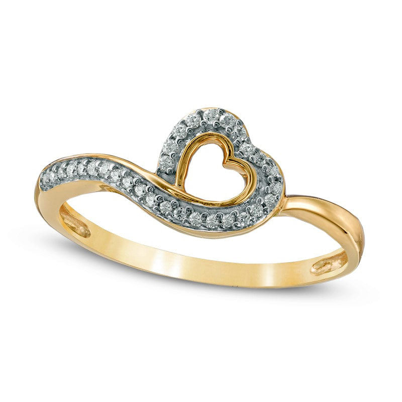 Image of ID 1 010 CT TW Natural Diamond Tilted Heart Ring in Solid 10K Yellow Gold