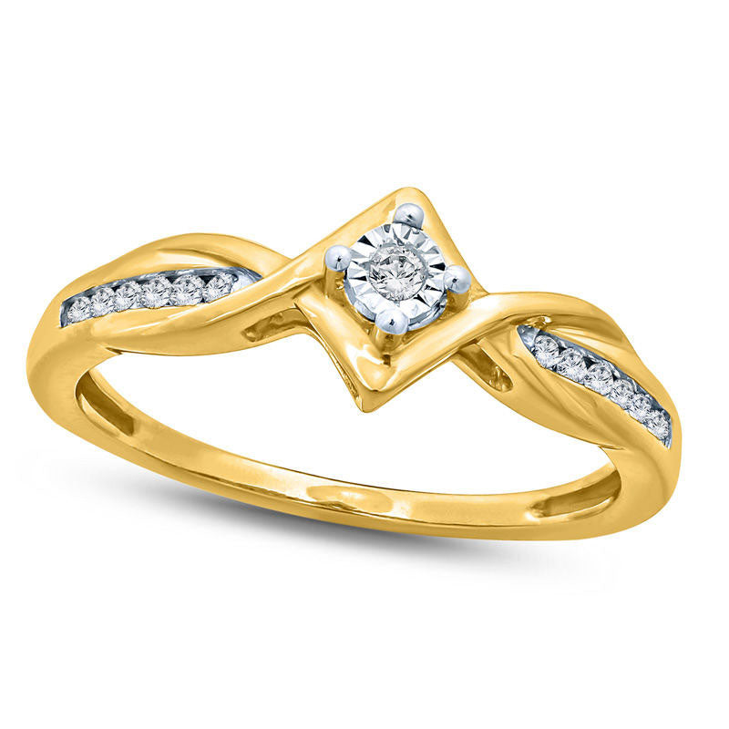 Image of ID 1 010 CT TW Natural Diamond Tilted Square Bypass Frame Promise Ring in Sterling Silver with Solid 14K Gold Plate