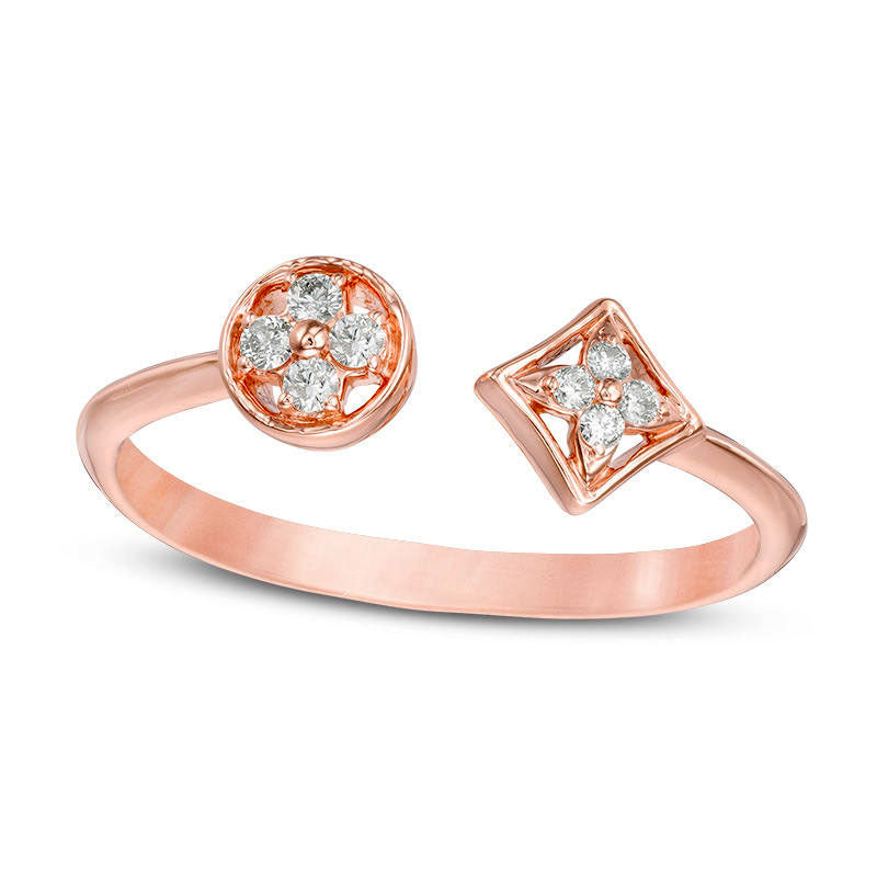 Image of ID 1 010 CT TW Natural Diamond Tilted Square and Circle Open Adjustable Ring in Solid 10K Rose Gold