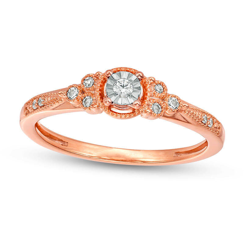 Image of ID 1 010 CT TW Natural Diamond Tri-Sides Antique Vintage-Style Promise Ring in Solid 10K Rose Gold