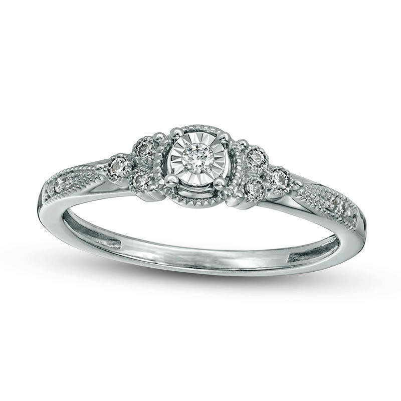 Image of ID 1 010 CT TW Natural Diamond Tri-Sides Antique Vintage-Style Promise Ring in Solid 10K White Gold